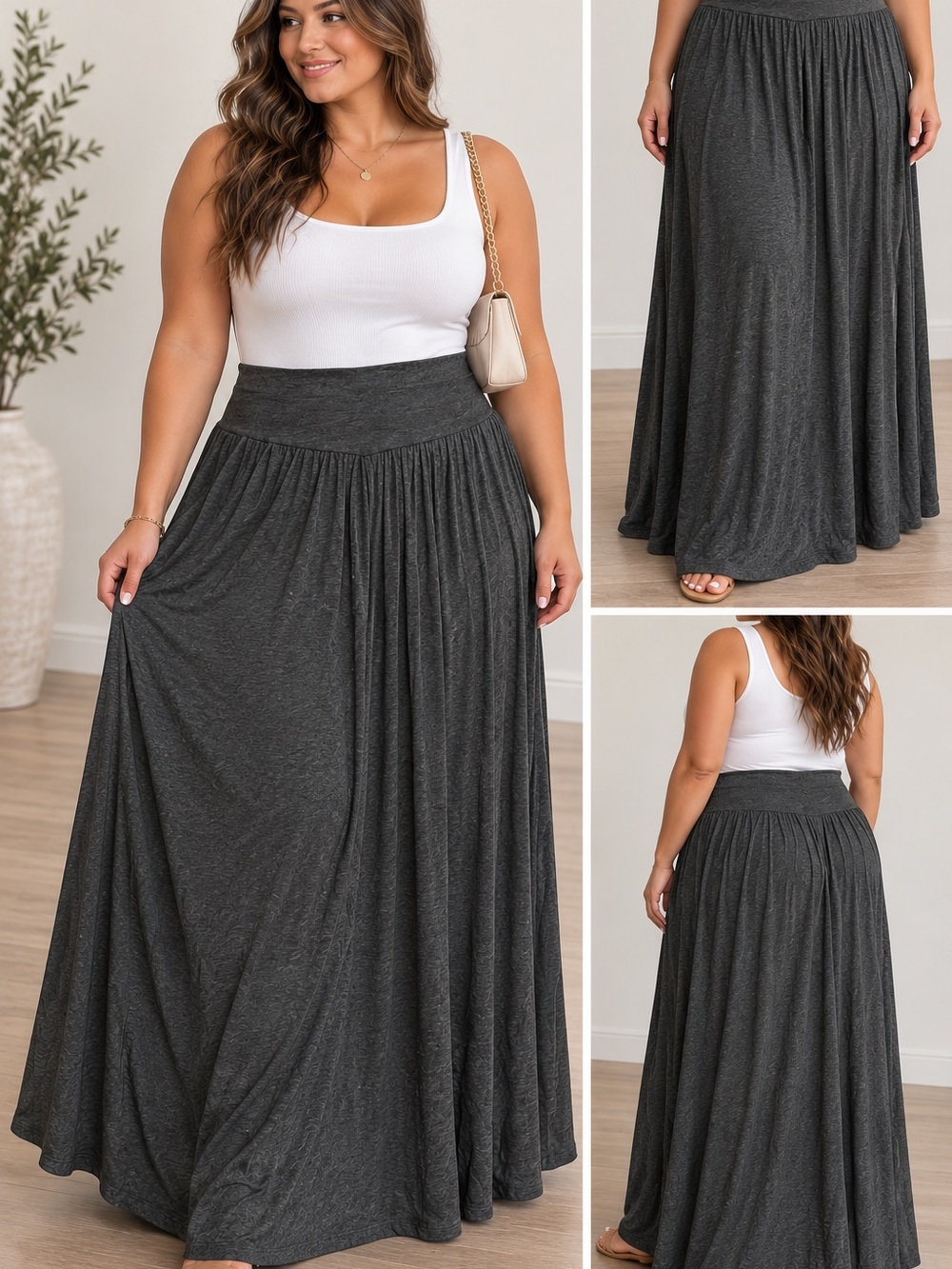 AGB Charcoal Gray Maxi Skirt with Wide Waistband